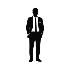 Silhouette of a businessman in a suit standing with hands in pockets