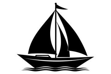 Sailing yacht vector illustration on white background with sun, sea, and ocean waves for summer travel design