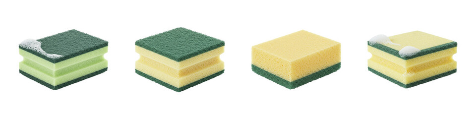 Yellow green sponge png set for dish cleaning isolated

