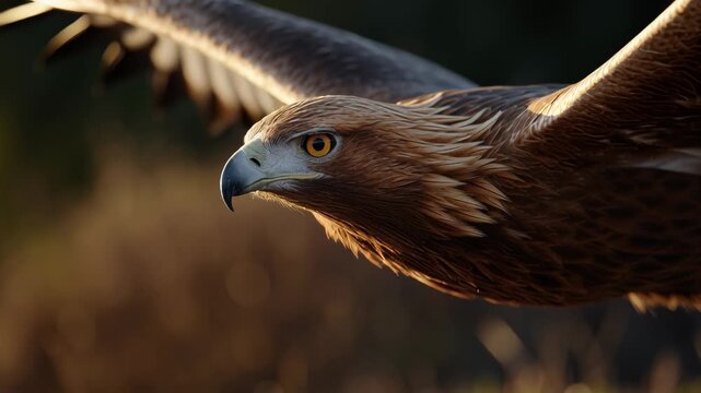 A closeup of golden eagle head with focus on his eye