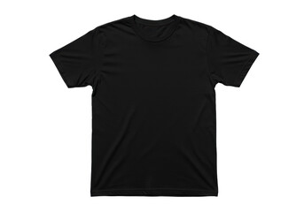 Naklejka premium A pristine black cotton short-sleeve, round-neck t-shirt, perfectly flat, isolated on a stark transparent background with negative copy space, concept of potential and customizability