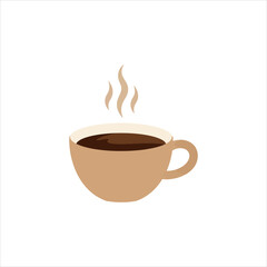 Simple illustration of a steaming cup of coffee in a brown mug drink