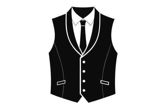 black vest with tie, white collar, formal wear clip art preview