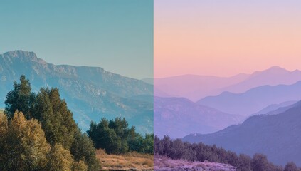 Mountain range vista, two color variations