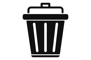 A metallic trash can icon with the recycle symbol stands isolated, ready for waste collection
