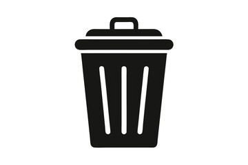 A metallic trash can icon with the recycle symbol stands isolated, ready for waste collection