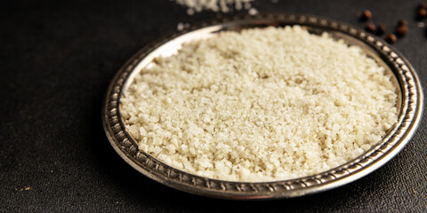 Food salt crystals sea food salt spices food additive gourmet food background on the table rustic food top view copy space