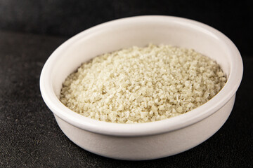 Food salt crystals sea food salt spices food additive gourmet food background on the table rustic food top view copy space