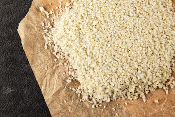 Food salt crystals sea food salt spices food additive gourmet food background on the table rustic food top view copy space