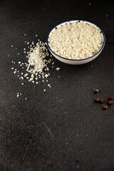 Food salt crystals sea food salt spices food additive gourmet food background on the table rustic food top view copy space