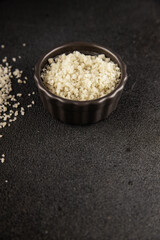 Food salt crystals sea food salt spices food additive gourmet food background on the table rustic food top view copy space