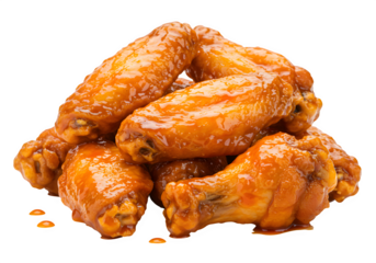 Close up of chicken wings with sauce isolated on white or transparent background. PNG
