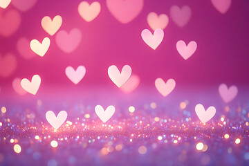 Romantic Pink Background with Heart Shaped Lights for Valentines Day or Wedding Celebration
