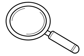 Magnifying glass icon showing a black optical tool for zoom and search on white background