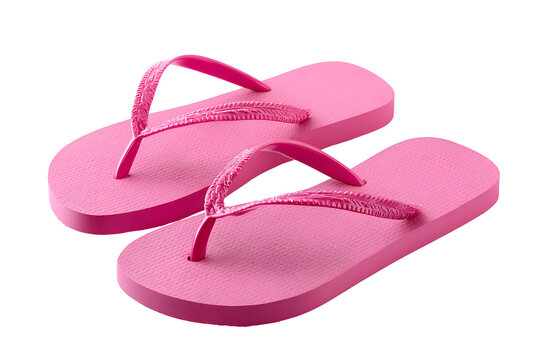 Pair of bright pink flip flops isolated on transparent background