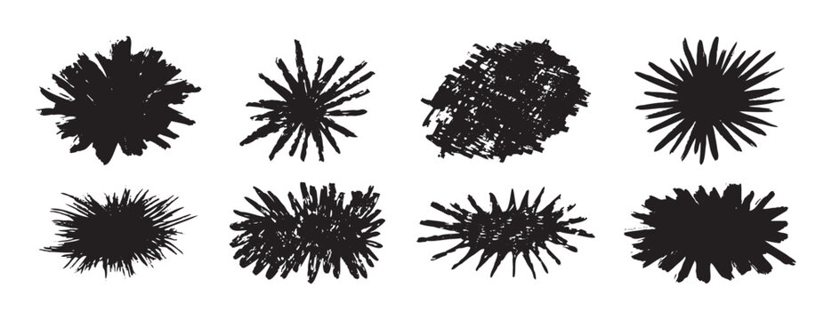 burst brush strokes vector set. grunge exploding shape text boxes. dirty distress texture shape set