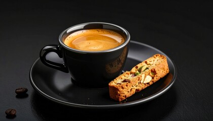 Fresh Espresso with Biscotti on Saucer