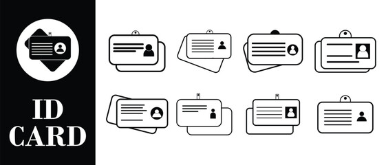 set of id card icon, driver license and office id card, school id card icon.