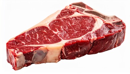 Raw T-Bone Steak with Marbling on White Background