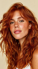 Freckled Gen Z Woman with Ginger Curls – Natural Beauty Copy‑Space Portrait