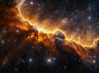 Obraz premium Cosmic Nebula: Fiery Gold and Starry Night