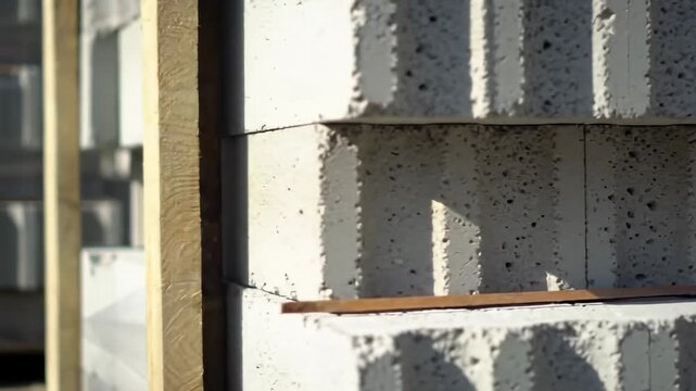 Stacked light gray concrete blocks