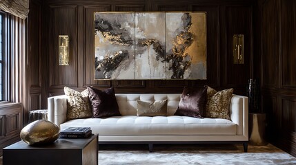 modern living roomwith beautiful sofa pillow,beautiful wall painting and the beautiful luxury floor