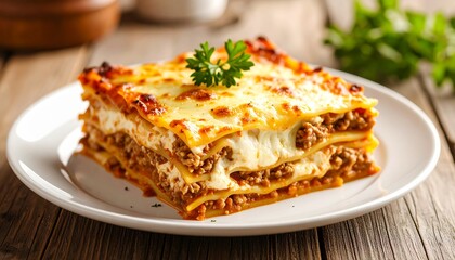 Classic Homemade Beef Lasagna on White Plate