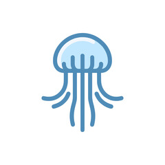 Fototapeta premium A serene blue jellyfish gracefully floating in clear water, showcasing its delicate tentacles