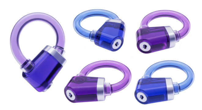 Colorful bicycle locks displayed against a white background showcasing security technology ideal for illustrating safety or protection concepts