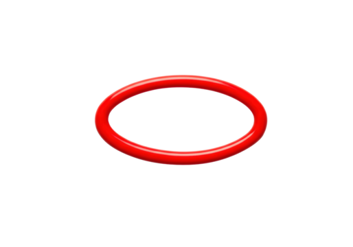 Bold modern red abstract graphic mark (circle, oval, underline) on a pristine transparent studio background with soft diffused lighting, concept of strategic focus and importance