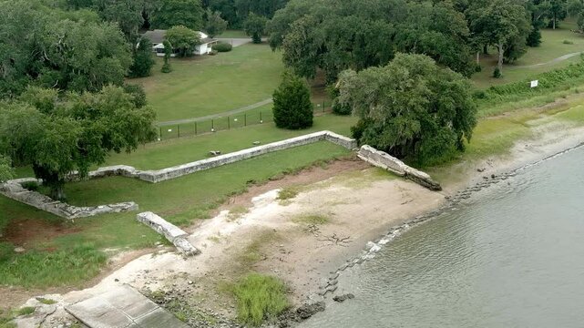 Aerial view of the ruins of Fort Frederick in Port Royal, South Carolina. Fort Frederick was the Southernmost British fort in the 1700s.