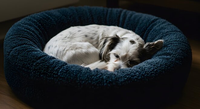 Dog sleeping peacefully in bed