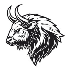 Powerful vector illustration of a tribal bull head with a wild, predator silhouette, perfect for a tattoo or logo design
