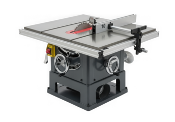 A table saw is isolated on transparent background, ready for woodworking