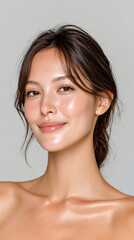 Japanese Beauty Portrait with Dewy Skin - Skincare Ad Copy Space