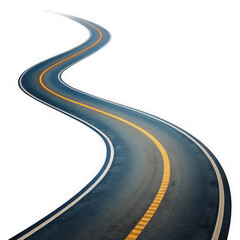 Curving asphalt road with yellow line isolated on transparent background