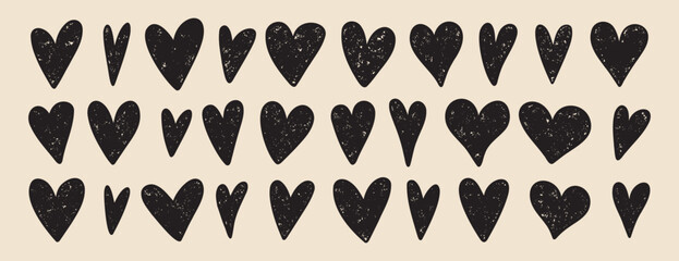 hearts hand drawn rough brush stroke texture hearts isolated set. Doodle hearts. Design elements for Valentines day