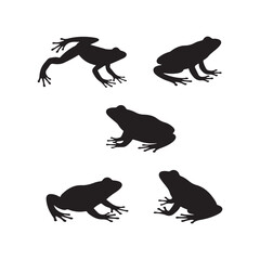 Naklejka premium Five frog silhouettes vector isolated on white background