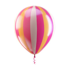 Striped balloon with curly ribbon pink orange, Isolated On White, Png Transparent, Cut Out