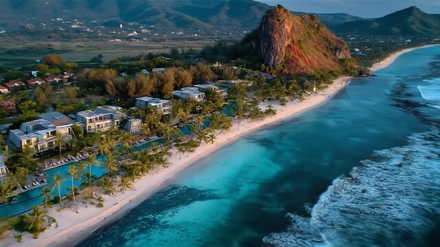 Tropical Beach Resort Aerial View Luxury Getaway.