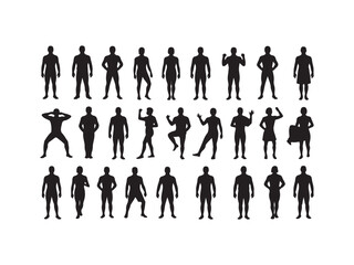Collection of male human figure silhouettes vector isolated on white background