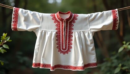 Embroidered Traditional Shirt on a Clothesline