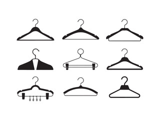 Collection of various clothing hangers silhouette vector isolated on white background
