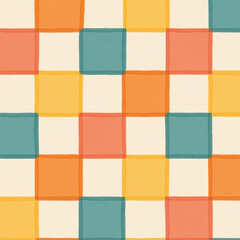 Abstract colorful large checkered pattern on light background, multicolored checkered pattern, flat style