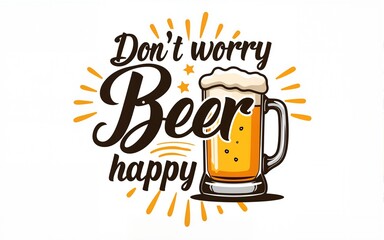 Don t worry beer happy vector concept label or sign isolated on transparent white background. vector funky beer quote and slogan for print on tee. International beer day label or octoberfest icon