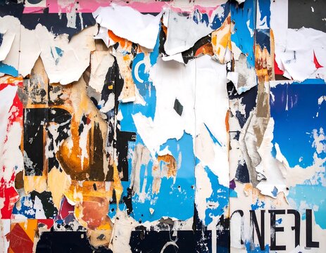 Collage of ripped and overlapping posters