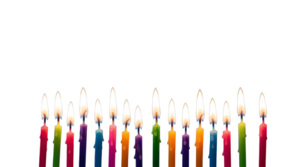 Menorah lights glow against geometric tapestry backdrop