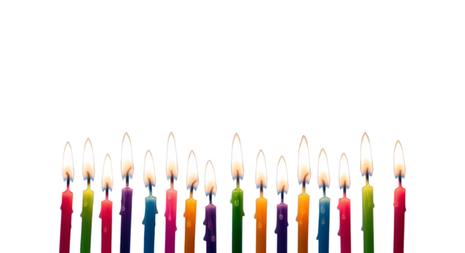 Menorah lights glow against geometric tapestry backdrop