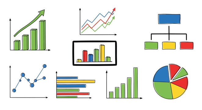 Collection Of Hand Drawn Business Charts And Graphs data statistics